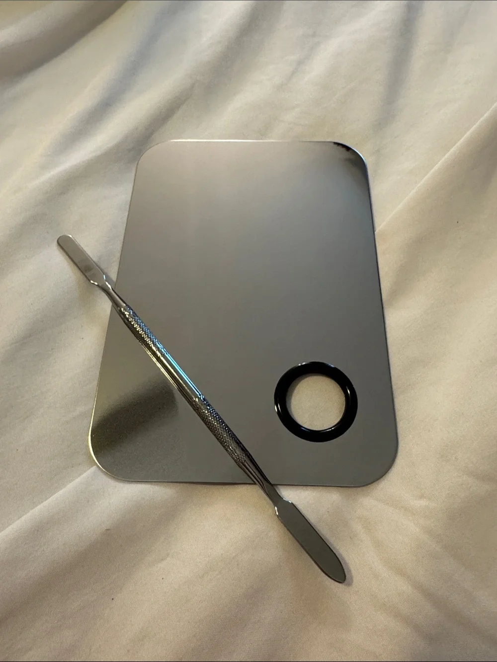 Silver Makeup Mixing Palette with Stainless Steel Spatula